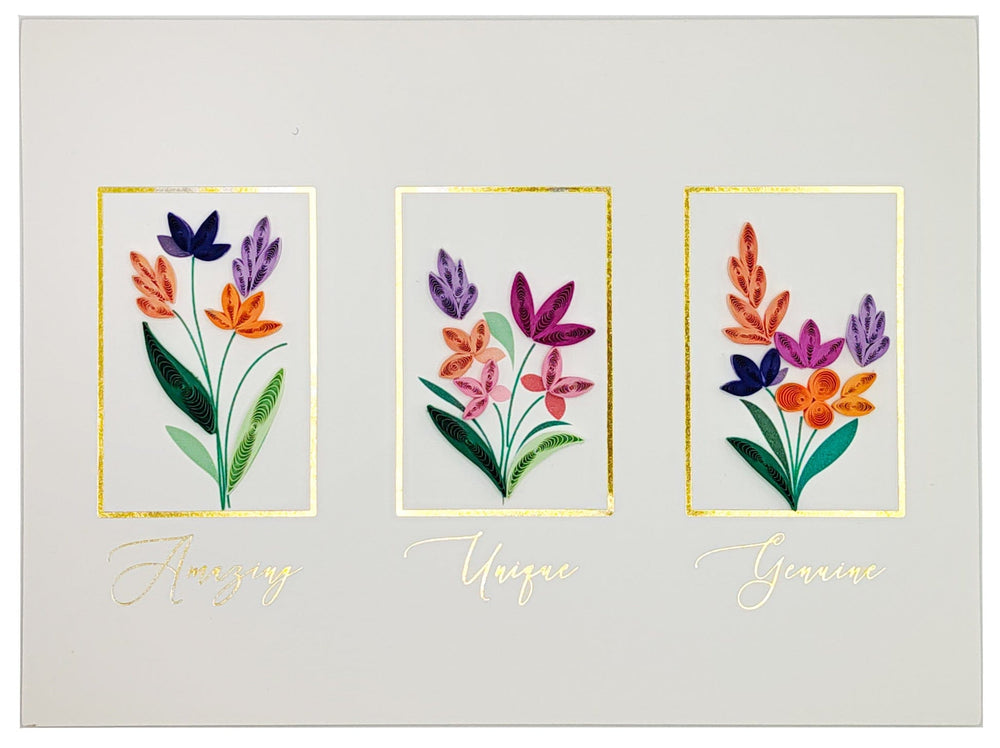 Niquea.D Cards Quilled Three Flowers Bouquet Birthday Card