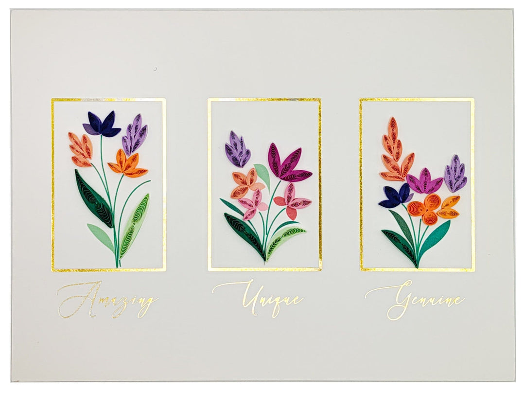 Niquea.D Cards Quilled Three Flowers Bouquet Birthday Card