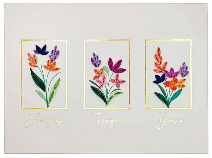 Niquea.D Cards Quilled Three Flowers Bouquet Birthday Card