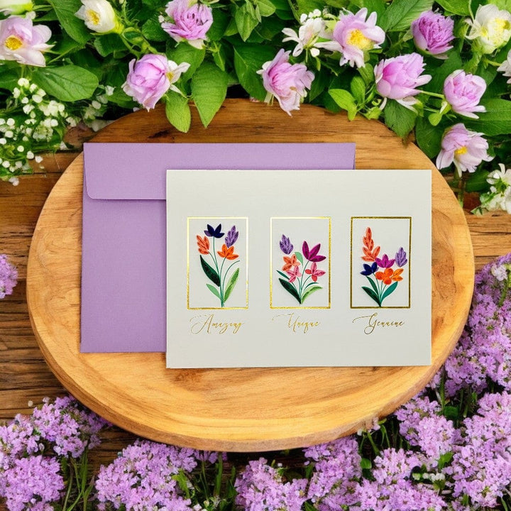 Niquea.D Cards Quilled Three Flowers Bouquet Birthday Card