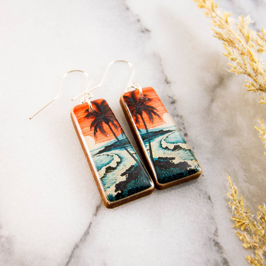 No Man's Land Artifacts Earrings Retro Palm Beach Tropical Tapered Rectangle Earrings