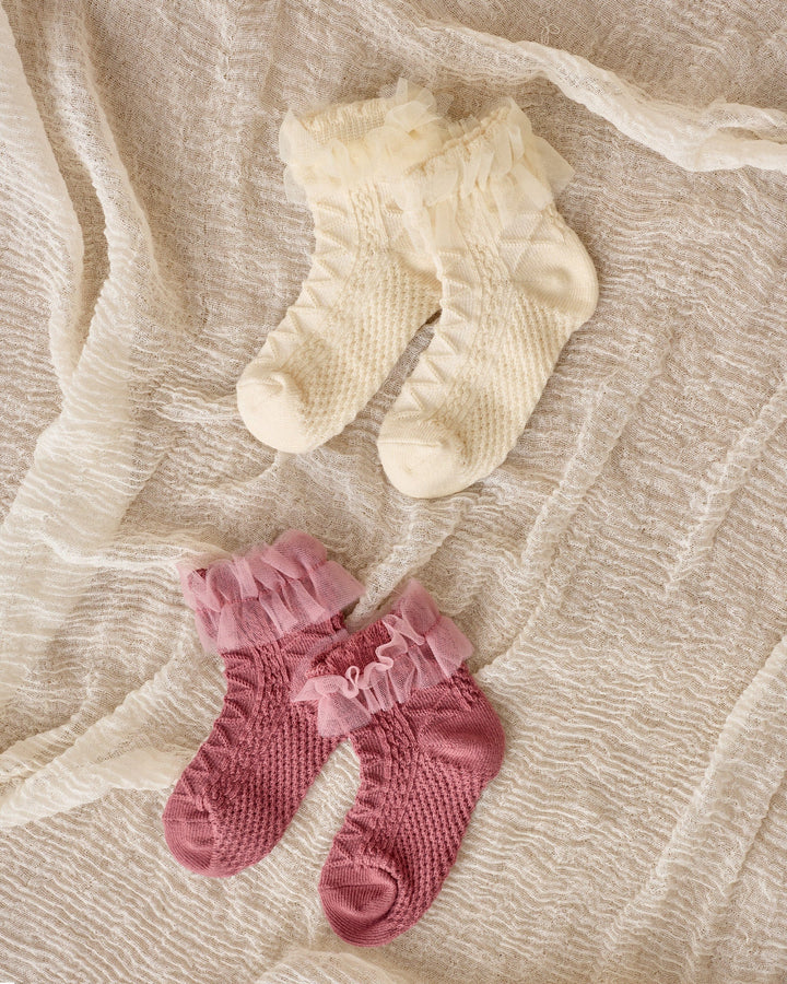 Noralee Baby Ruffle Socks - Ivory, Raspberry