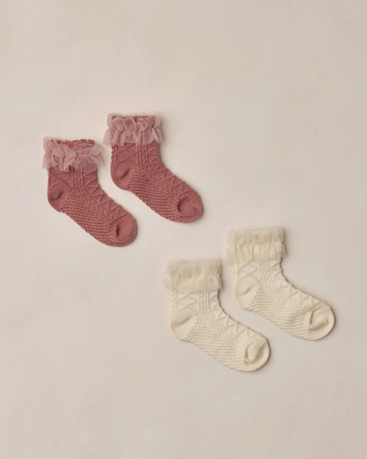 Noralee Baby Ruffle Socks - Ivory, Raspberry