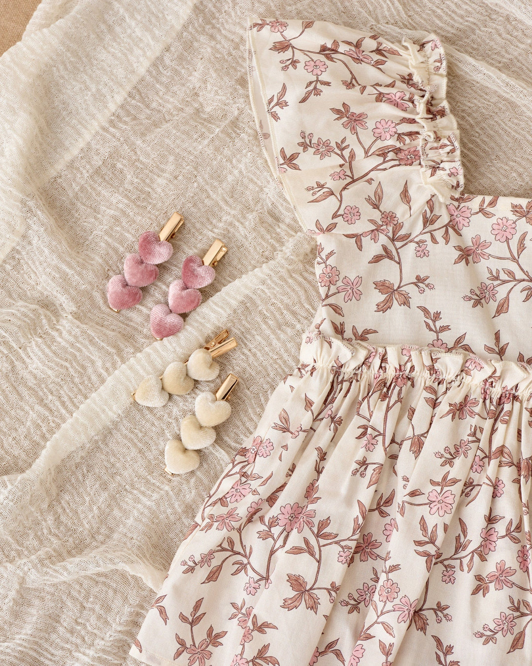 Noralee Baby Velvet Heart Clips - Ecru