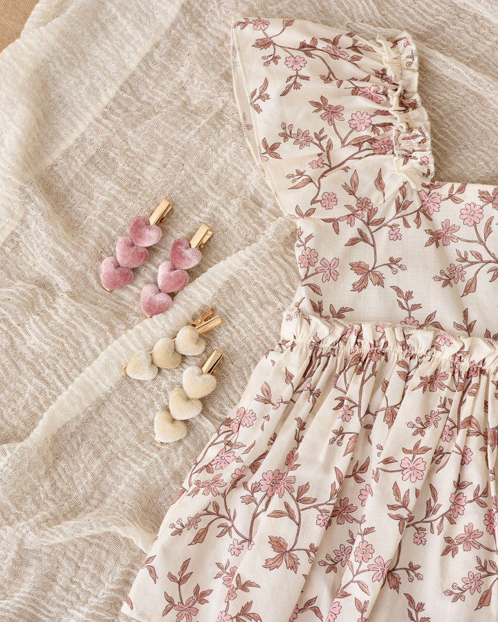 Noralee Baby Velvet Heart Clips - Ecru