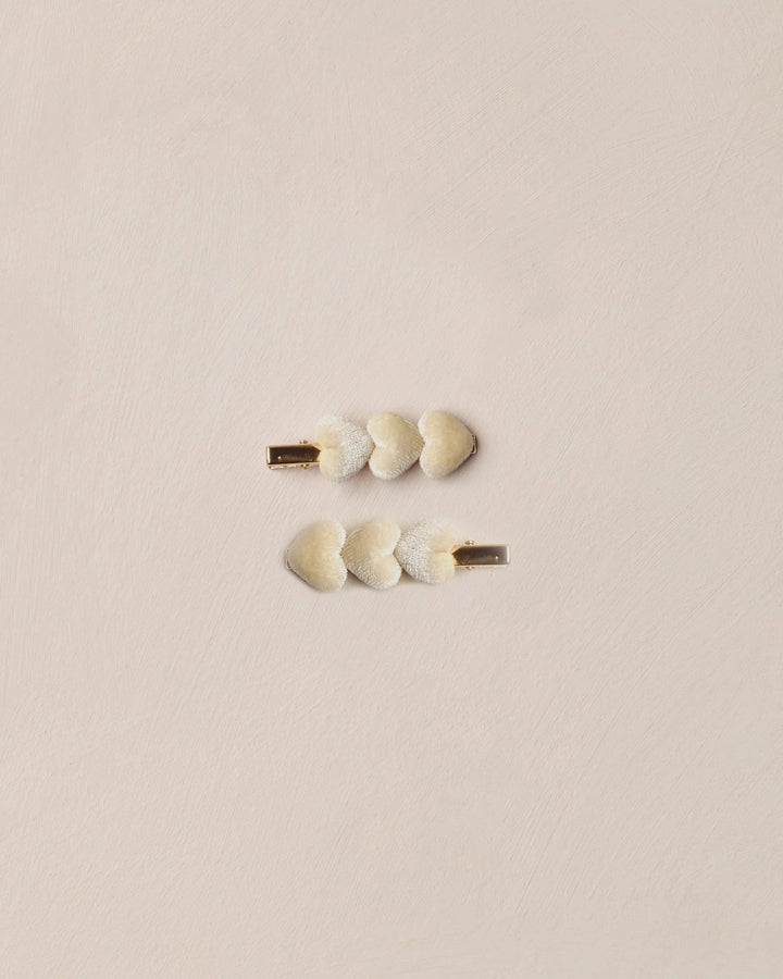 Noralee Baby Velvet Heart Clips - Ecru