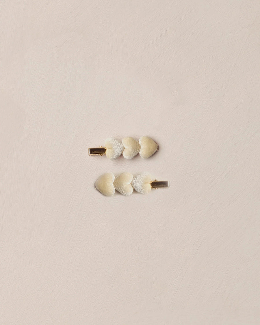 Noralee Baby Velvet Heart Clips - Ecru