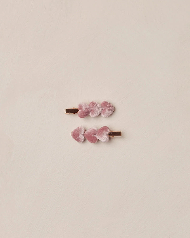 Noralee Baby Velvet Heart Clips - Raspberry