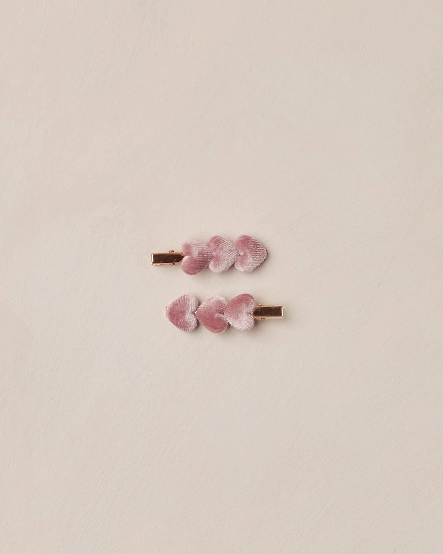 Noralee Baby Velvet Heart Clips - Raspberry