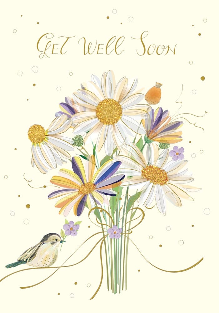 Notes & Queries Greeting Card Daisies and Bird Get Well Card