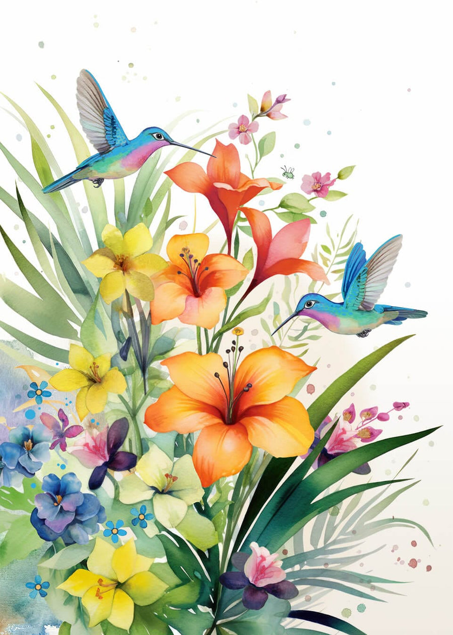 Notes & Queries Greeting Card Hummingbirds and Lilies Blank Card