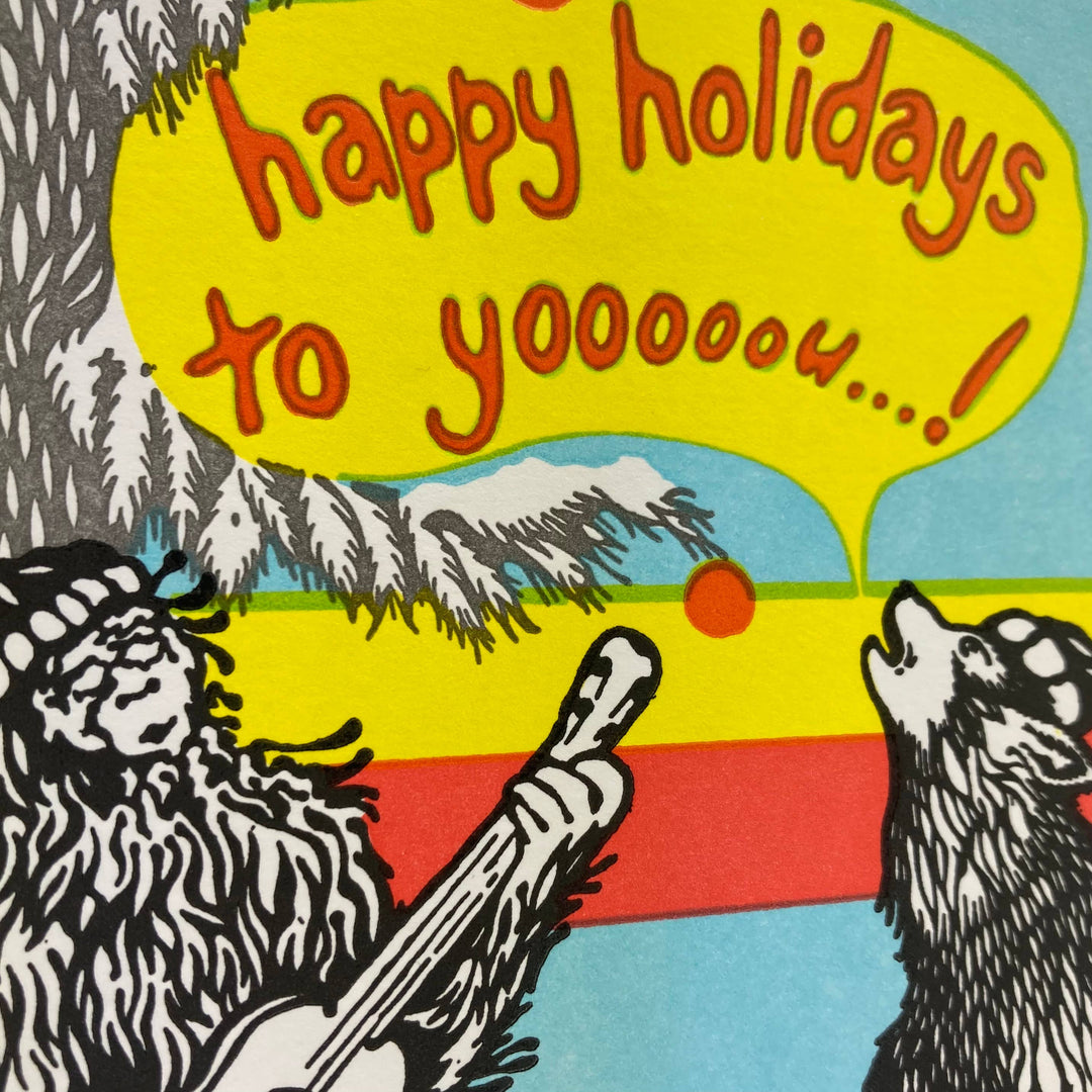 Old School Stationers Cards Happy Holidays to yooooou! Sasquatch & forest friends single card