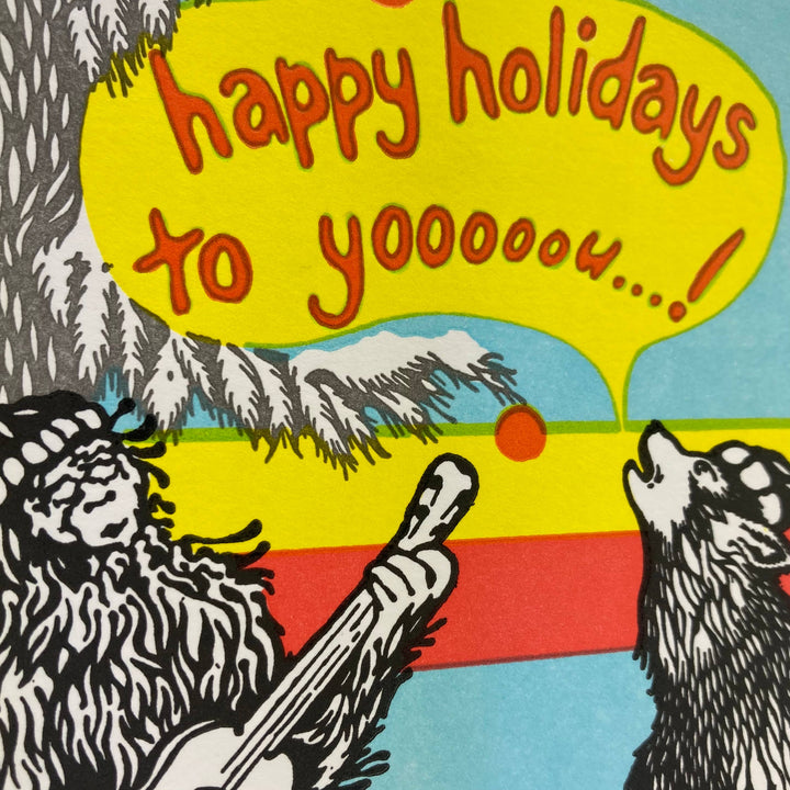 Old School Stationers Cards Happy Holidays to yooooou! Sasquatch & forest friends single card