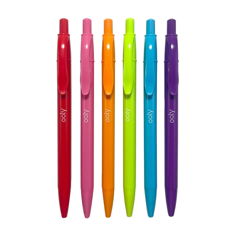 OOLY Art Supply Bright Writers Colored Ink Retractable Ballpoint Pens - Set of 6