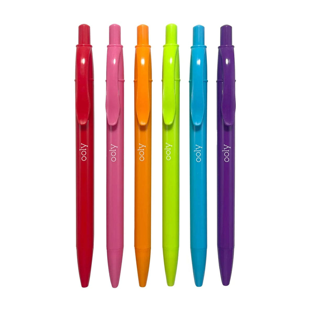 OOLY Art Supply Bright Writers Colored Ink Retractable Ballpoint Pens - Set of 6