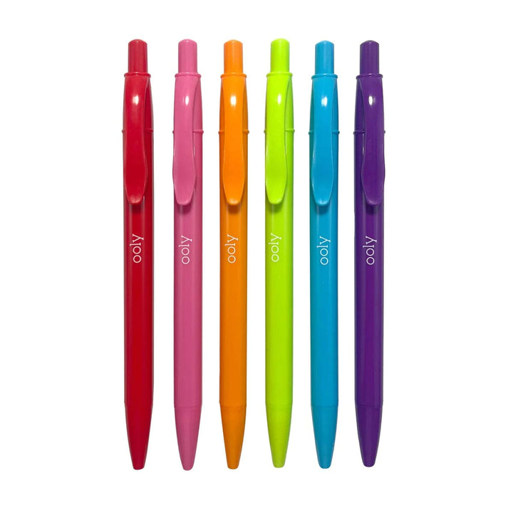 OOLY Art Supply Bright Writers Colored Ink Retractable Ballpoint Pens - Set of 6