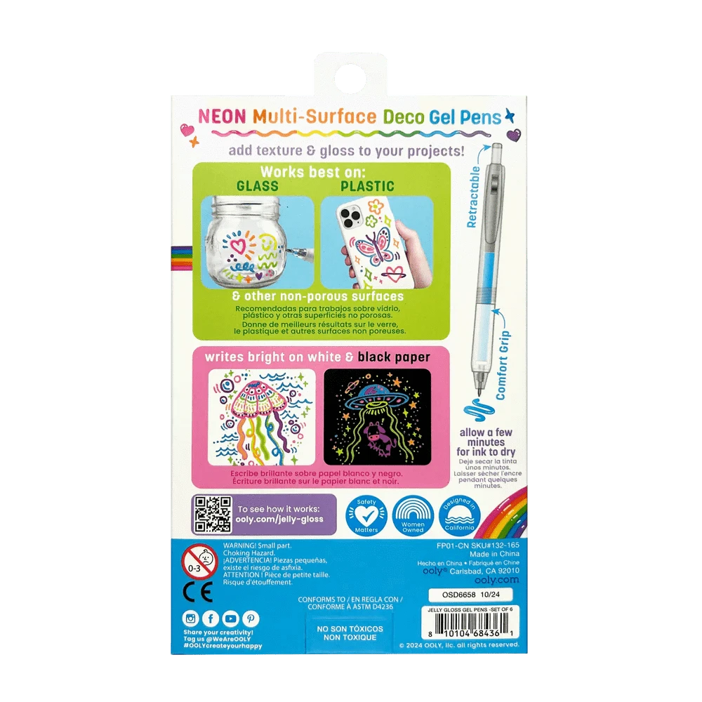 OOLY Paper Jelly Gloss Neon Multi-Surface Deco Gel Pens - Set of 6