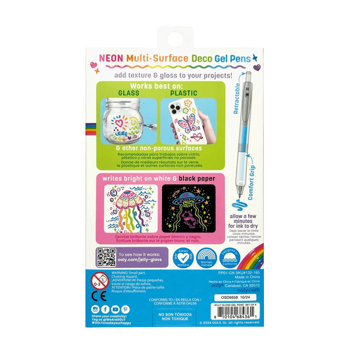 OOLY Paper Jelly Gloss Neon Multi-Surface Deco Gel Pens - Set of 6