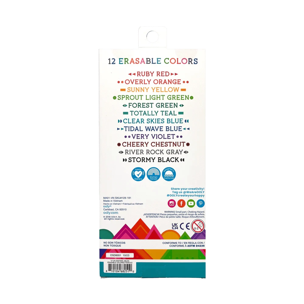 OOLY Paper Un-Mistakeables! Erasable Colored Pencils - Set of 12