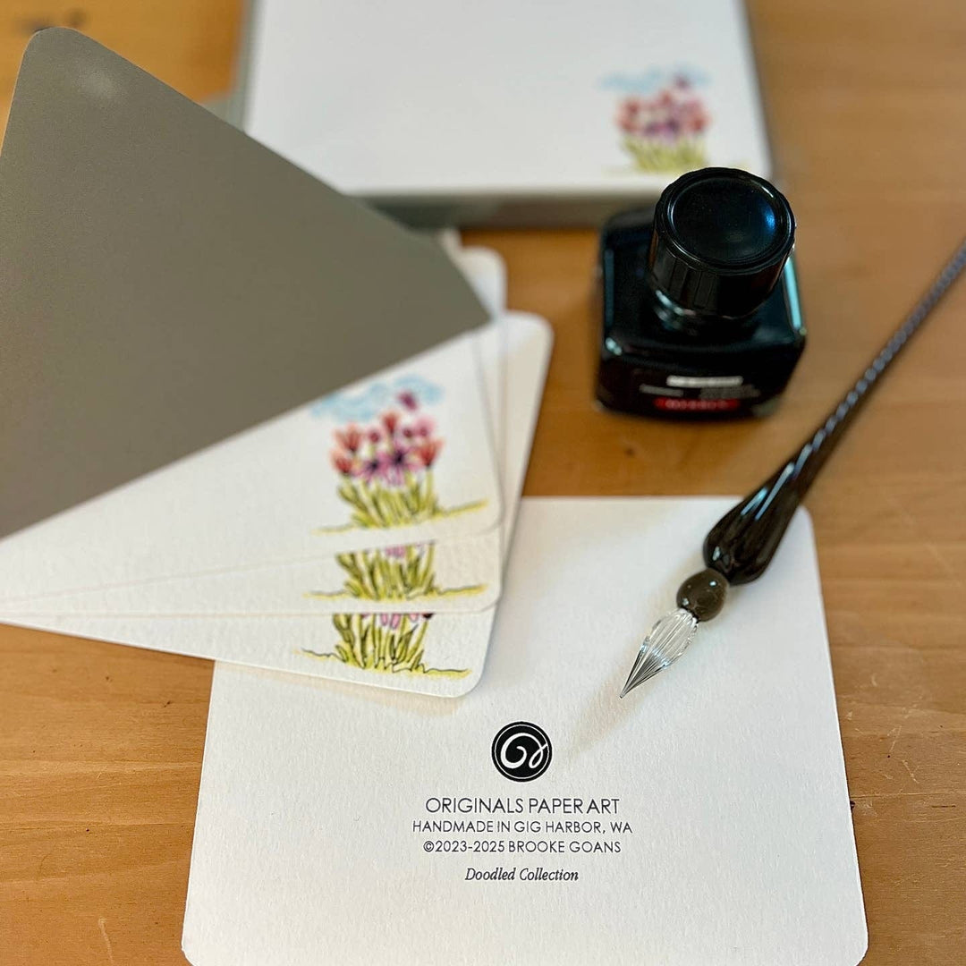 Originals Paper Art Cards Doodled Farm Fresh Flowers Flat Notes | Box of 8