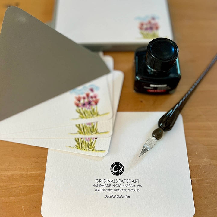 Originals Paper Art Cards Doodled Farm Fresh Flowers Flat Notes | Box of 8