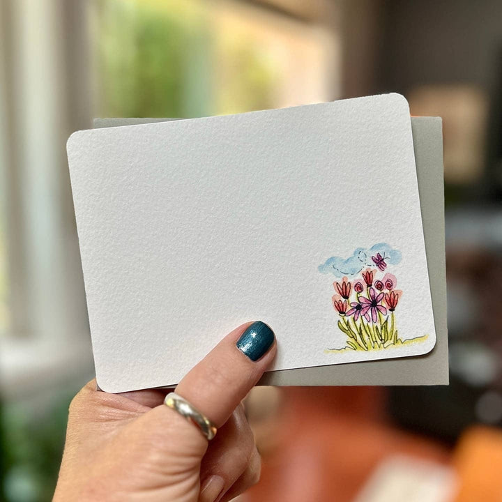 Originals Paper Art Cards Doodled Farm Fresh Flowers Flat Notes | Box of 8