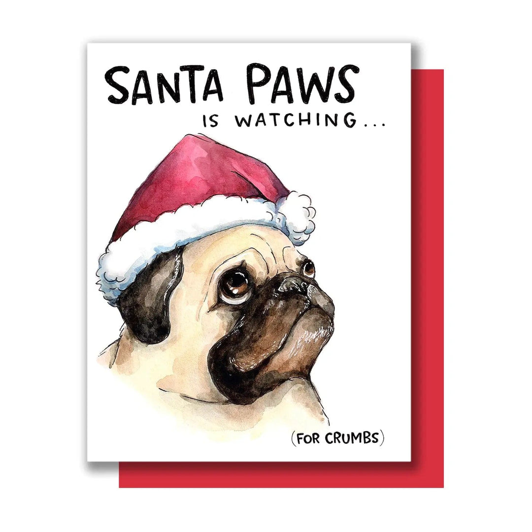 Paper Wilderness Single Card Santa Paws Pug Holiday Card