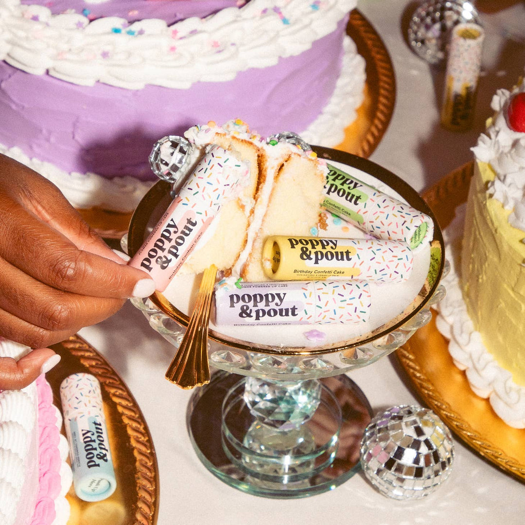 Poppy & Pout Lip Balms Birthday Confetti Cake Vegan Lip Balm