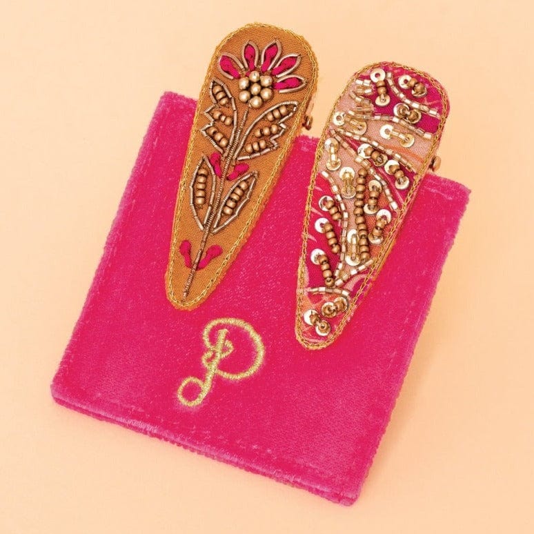 Powder Hair Accessories Floral Stem Abstract Hair Clips (Set of 2) - Mustard