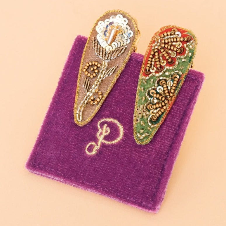 Powder Hair Accessories Floral Stem Hair Clips (Set of 2) - Sage