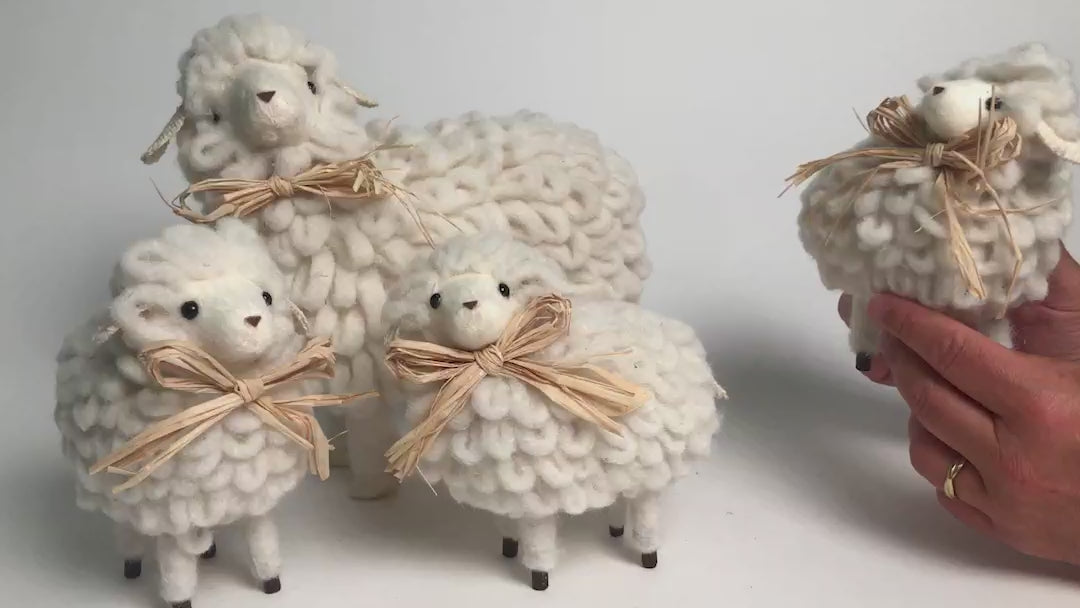 Hand-Crafted Easter Sheep with Raffia Tie