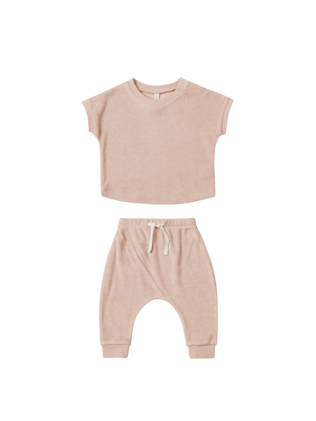 Quincy Mae 2-Piece Clothing Set Terry Tee and Pant Set - Blush
