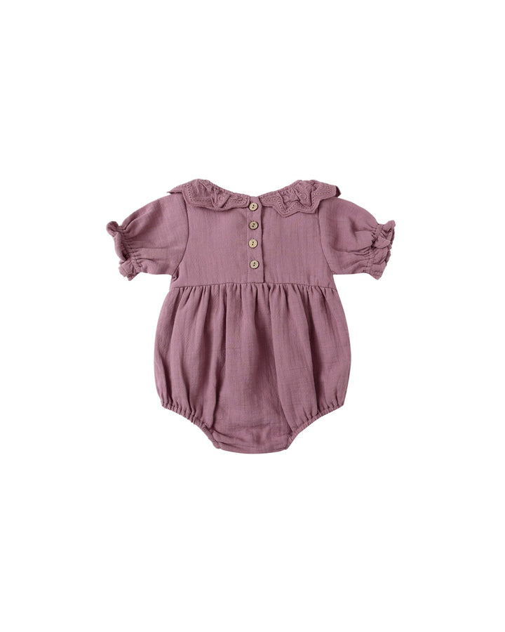 Quincy Mae Baby Collared Romper - Mulberry
