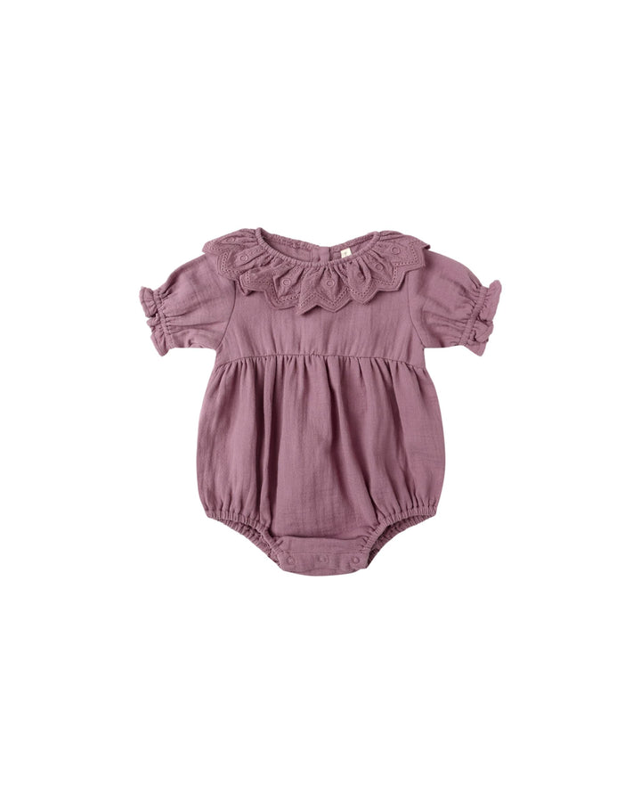 Quincy Mae Baby Collared Romper - Mulberry