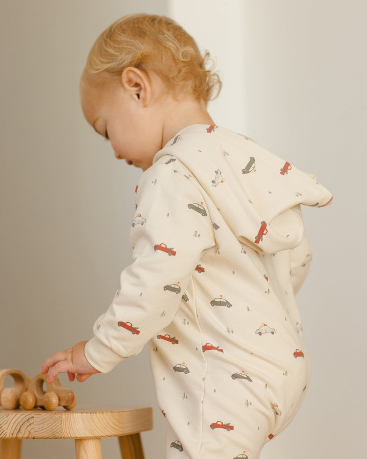 Quincy Mae Baby Hooded Jumpsuit - Cars