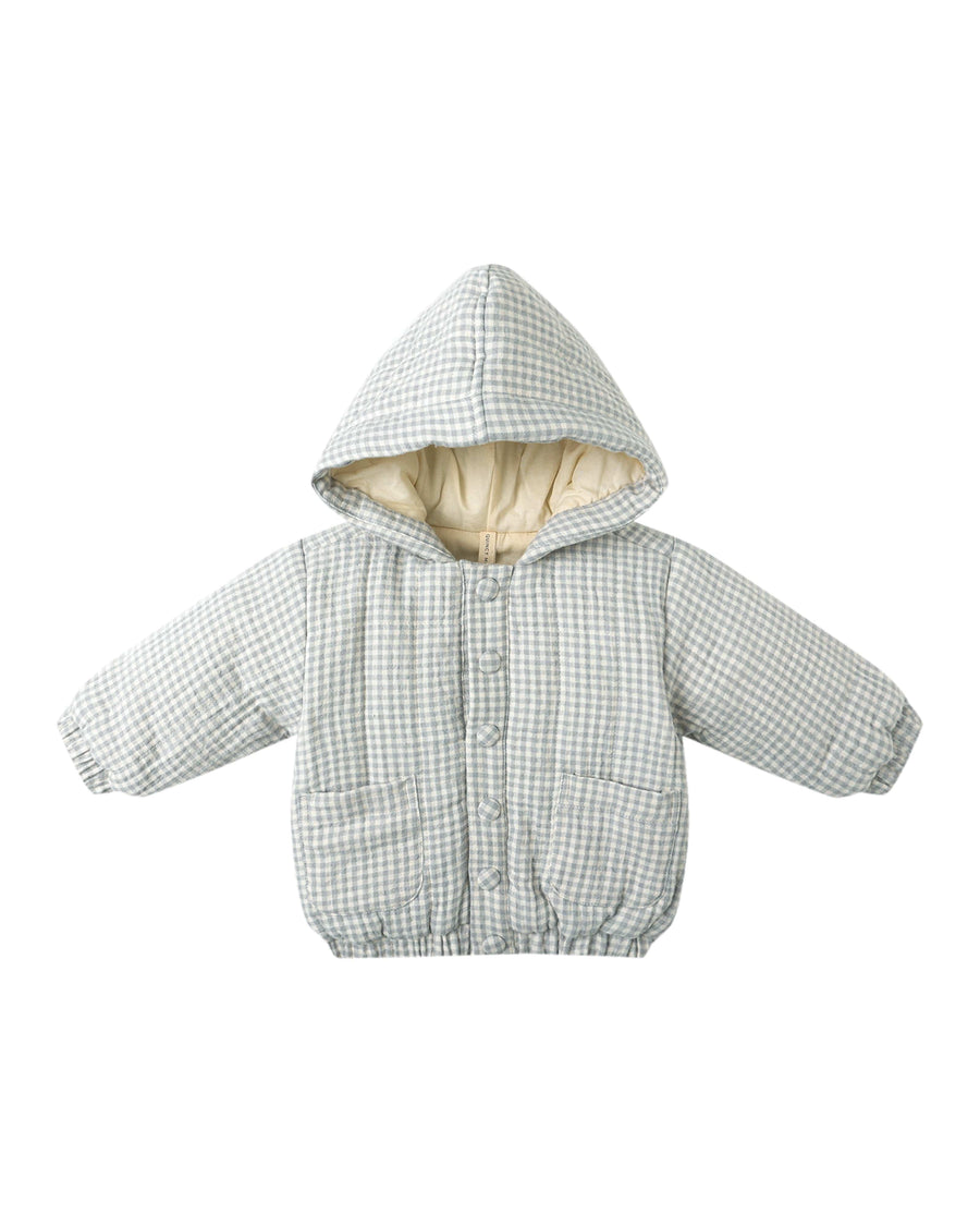 Quincy Mae Baby Hooded Woven Jacket - Blue Gingham