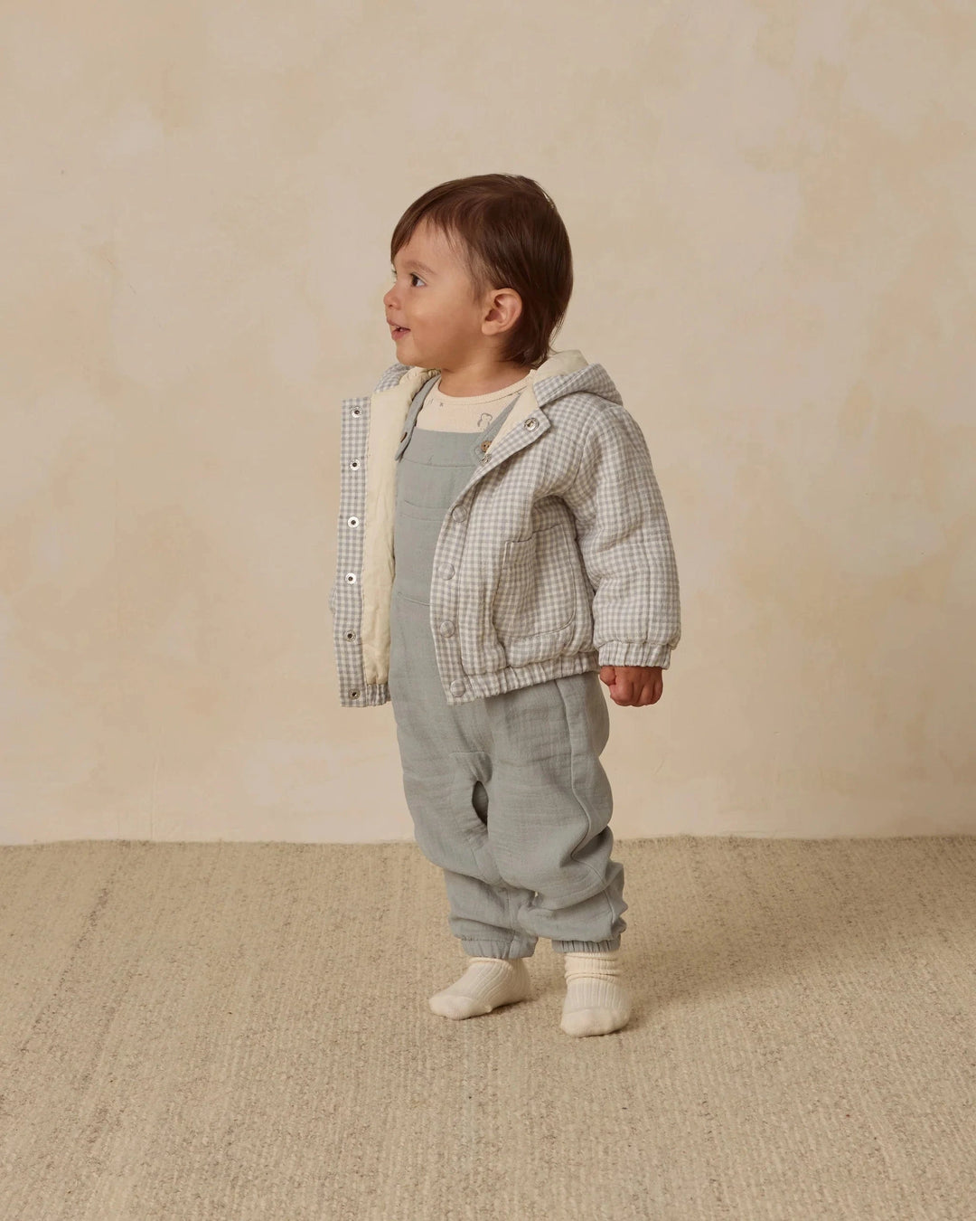Quincy Mae Baby Hooded Woven Jacket - Blue Gingham