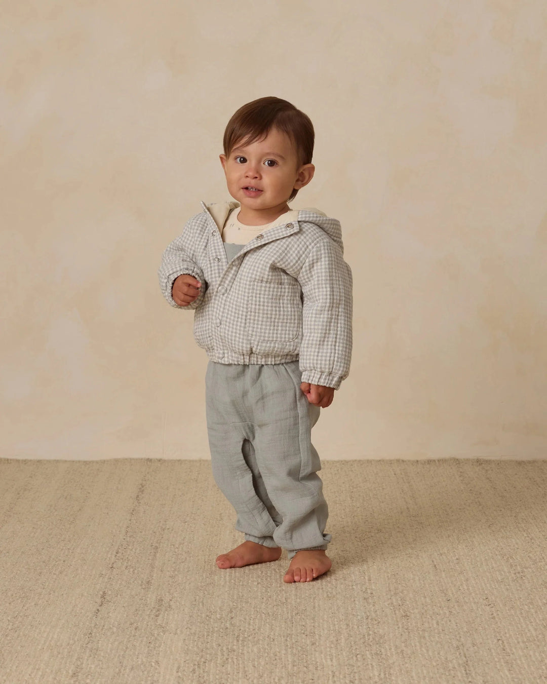 Quincy Mae Baby Hooded Woven Jacket - Blue Gingham