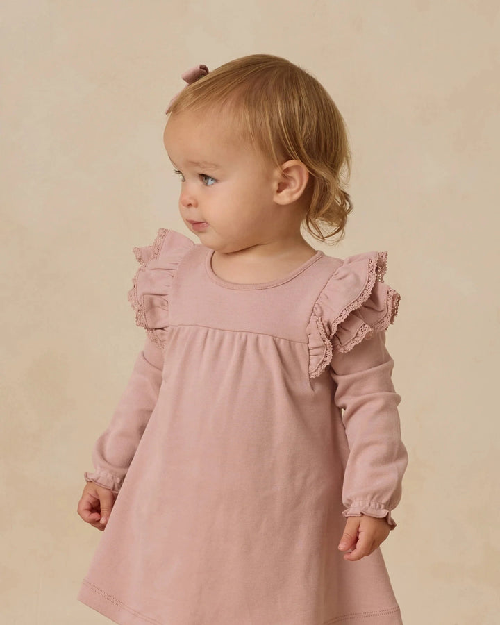 Quincy Mae Baby Long Sleeve Flutter Dress - Rose