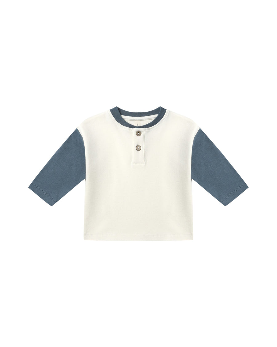 Quincy Mae Baby Long Sleeve Henley Tee - Ocean