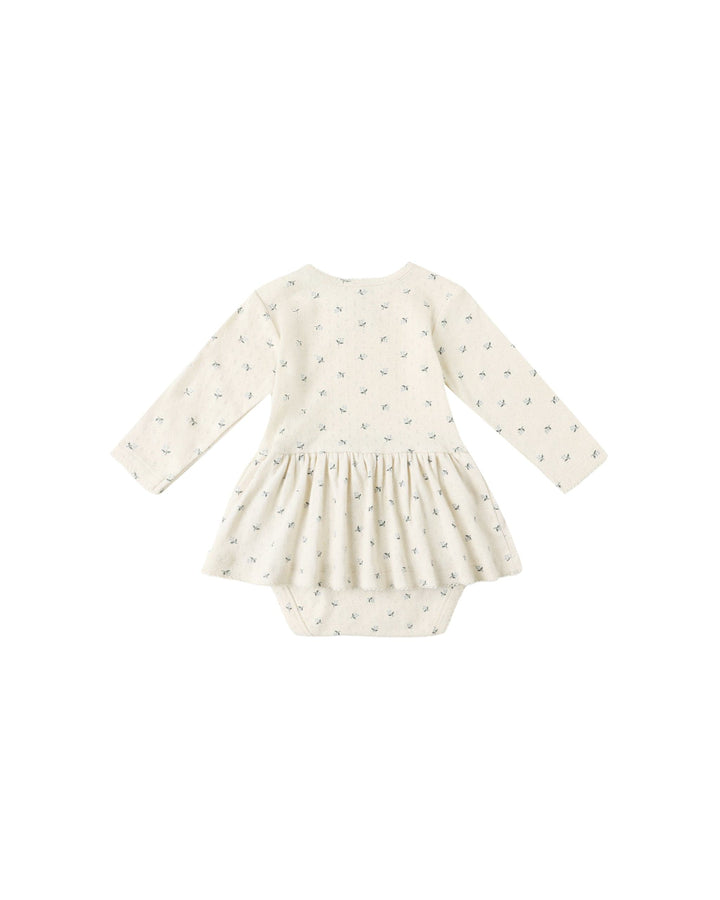 Quincy Mae Baby Pointelle Skirted Bodysuit - Blue Ditsy