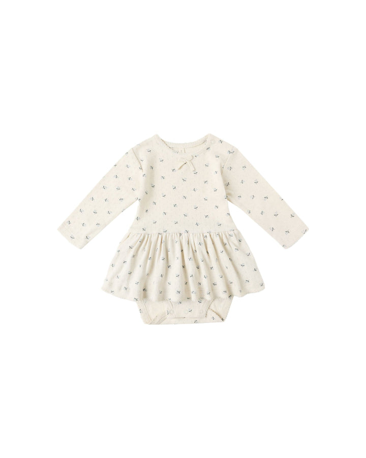 Quincy Mae Baby Pointelle Skirted Bodysuit - Blue Ditsy