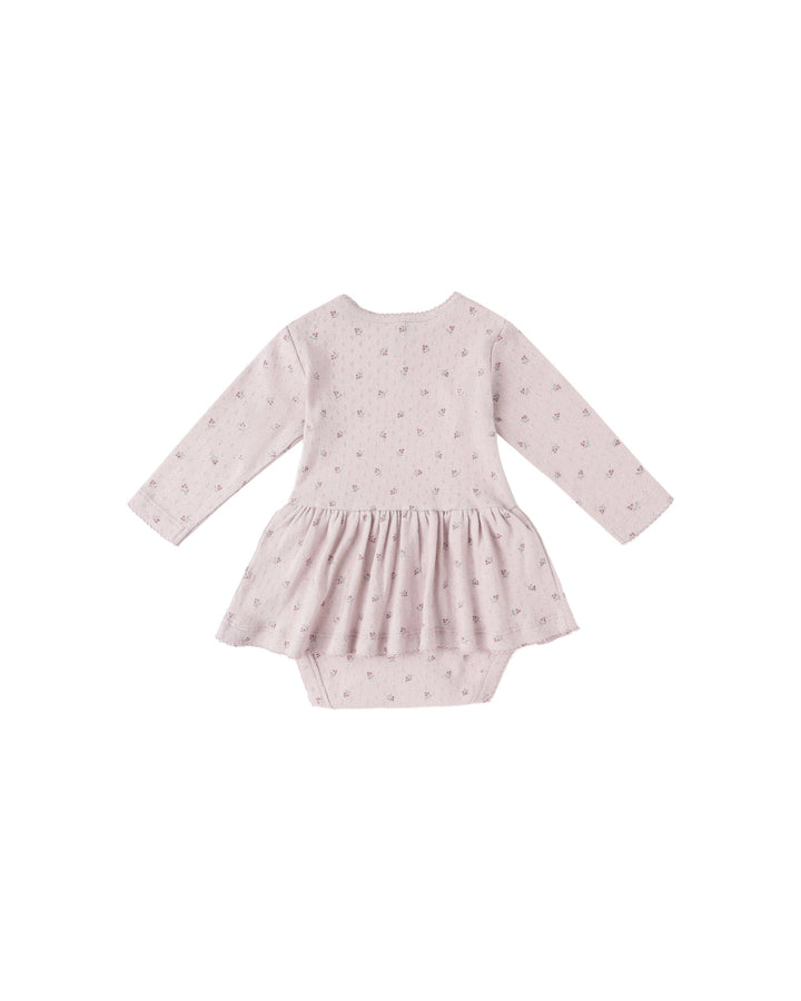 Quincy Mae Baby Pointelle Skirted Bodysuit - Lilac Ditsy