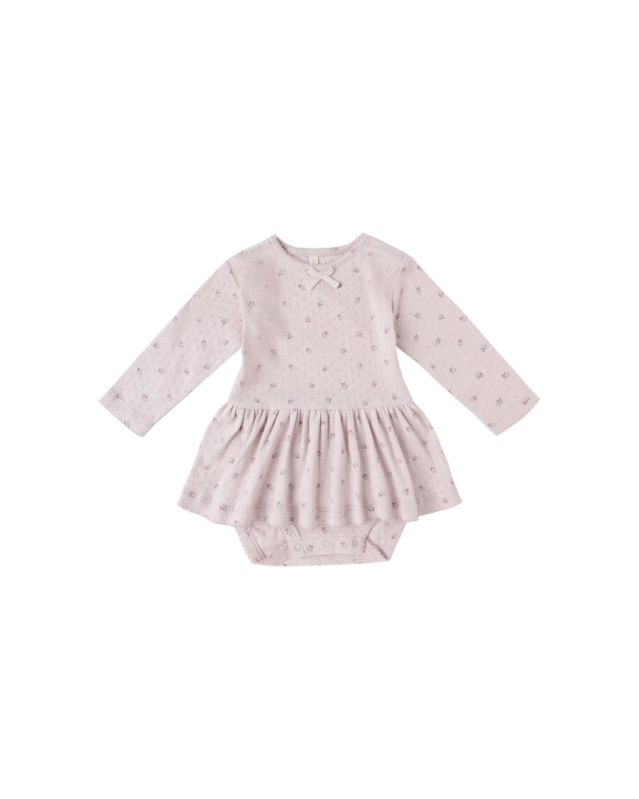 Quincy Mae Baby Pointelle Skirted Bodysuit - Lilac Ditsy