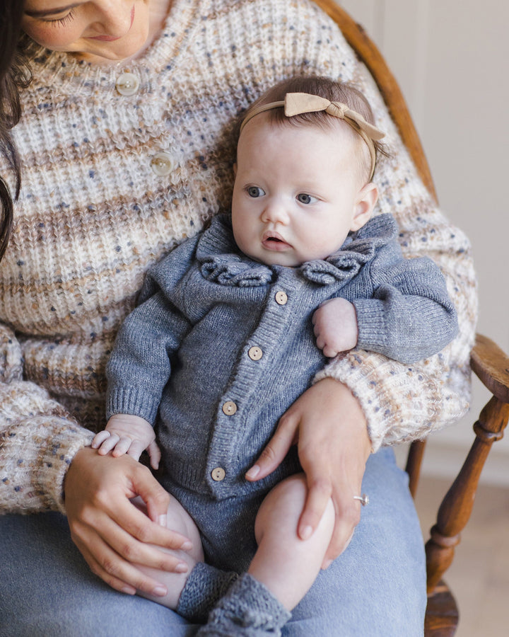 Quincy Mae Baby Ruffle Collar Cardigan - Ocean