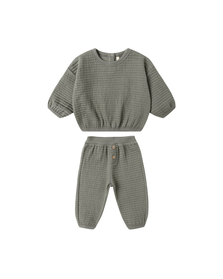 Quincy Mae Baby Textured Sweat Set - Forest