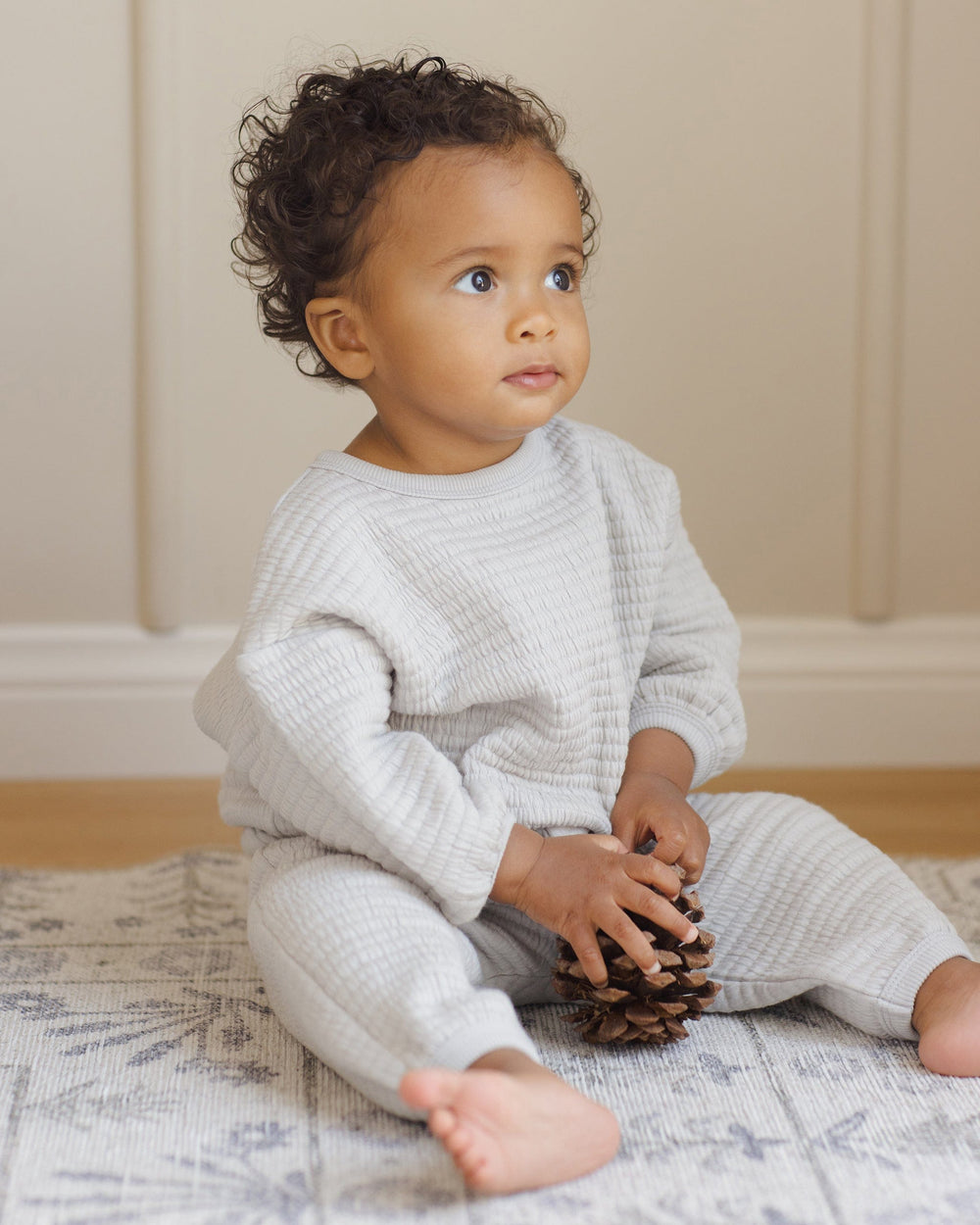 Quincy Mae Baby Textured Sweat Set - Frost