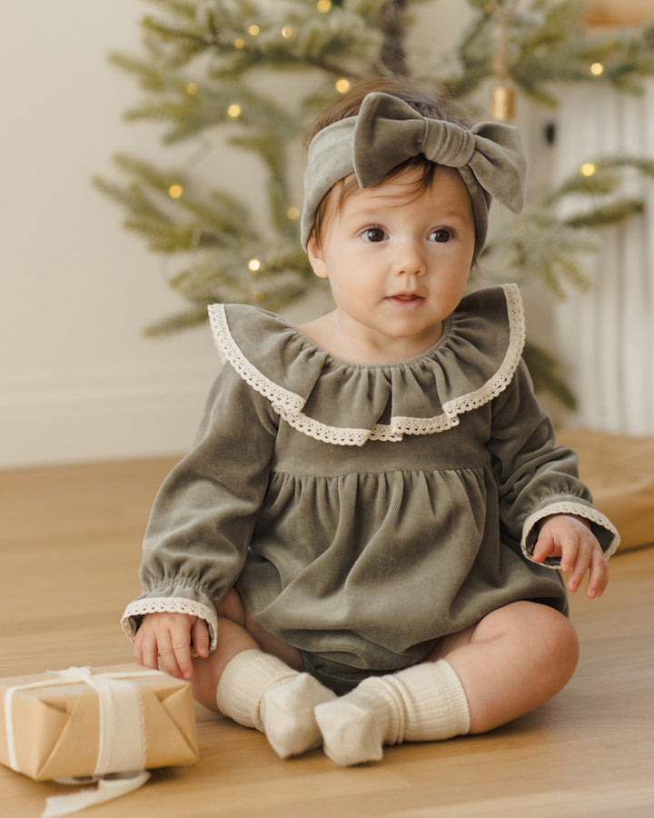 Quincy Mae Baby Velour Bow Headband - Forest