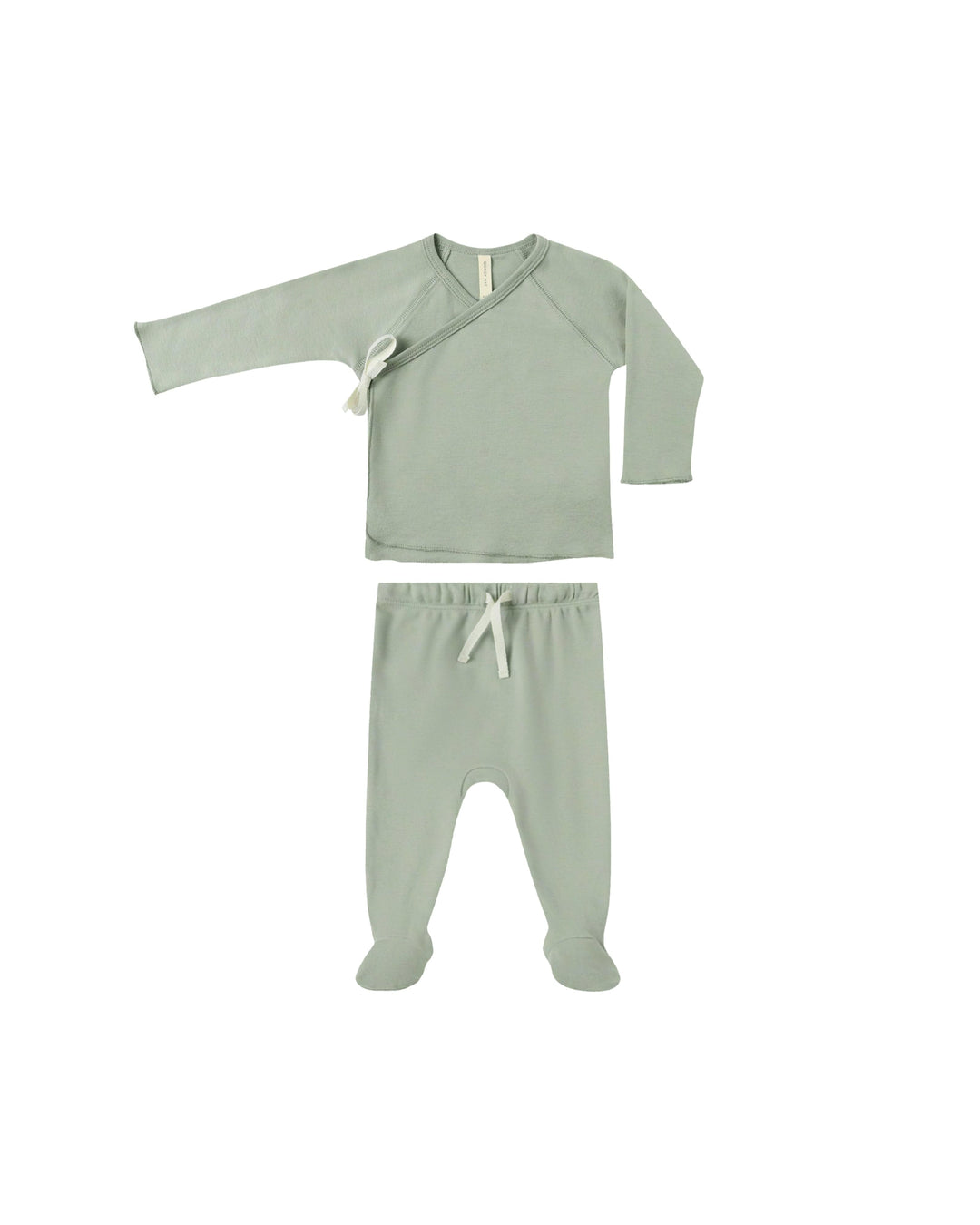 Quincy Mae Baby Wrap Top + Footed Pant Set - Fern