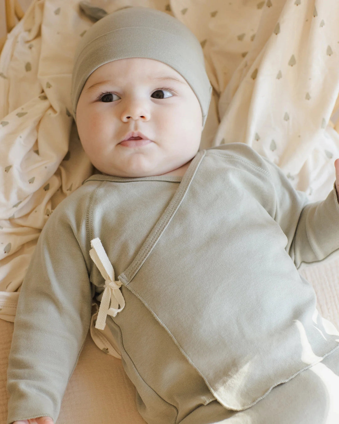 Quincy Mae Baby Wrap Top + Footed Pant Set - Fern